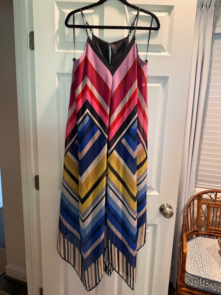 Trina Turk Colorful Chevron Handkerchief Hem Slip Dress